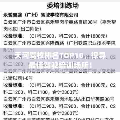 天河驾校排名TOP10，探寻最佳驾驶培训场所！