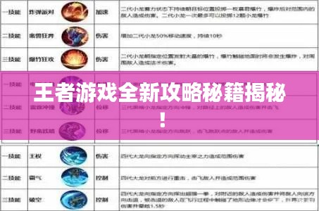 王者游戏全新攻略秘籍揭秘！